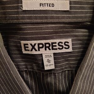 Express Fitted Pinstripe Dress Shirt - Gray with White Stripes
